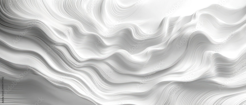 Poster abstract white wavy lines and curves, minimalist 3d rendered background