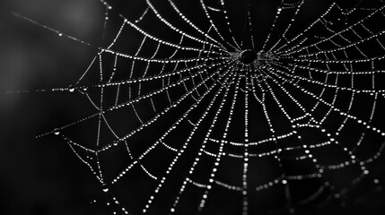 Obraz premium Intricate Spider Web Adorned with Dewdrops