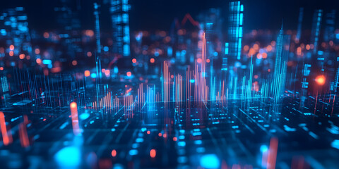 Holographic display of stock price limit data, datafication, futurism, concept, wallpaper, background