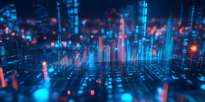 Holographic display of stock price limit data, datafication, futurism, concept, wallpaper, background