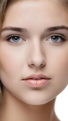 Fototapeta premium Close-up of gorgeous pretty beautiful young woman with professional make-up style and beautiful blue eyes 