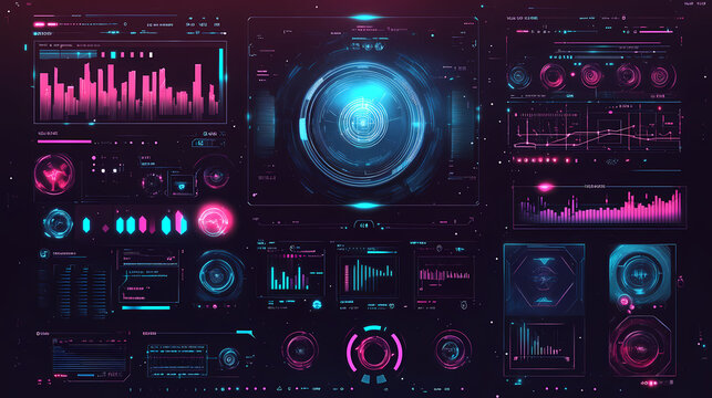 Scifi hud screen with futuristic elements holographic interface for cyberpunk game or vr vector illustration. Holographic Interface. Illustration