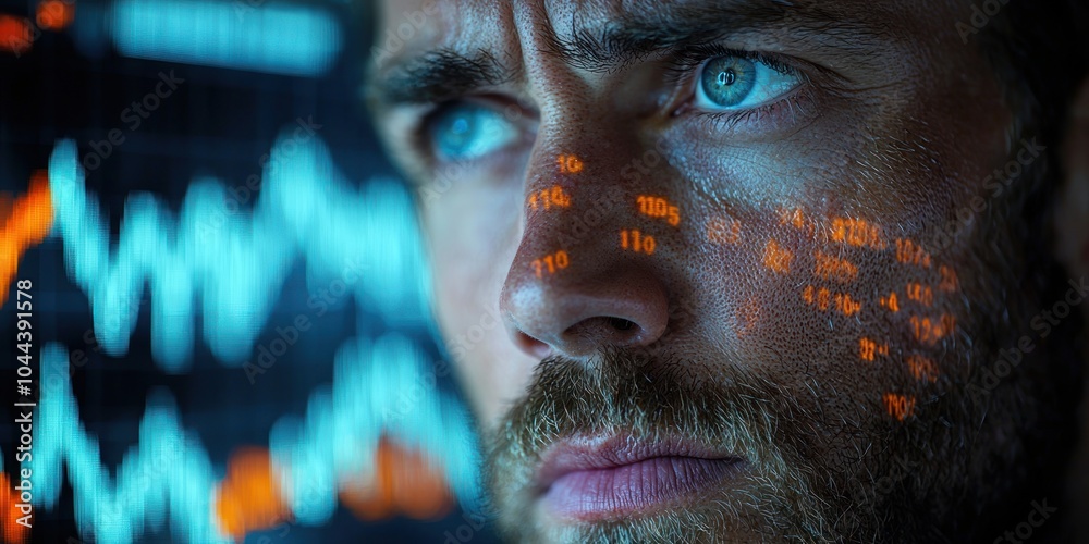 Aufkleber Close-up of a Man's Face Overlaid with Data and Graphs