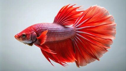 Fototapeta premium Red crown tail betta fish in forced perspective, isolated on white background