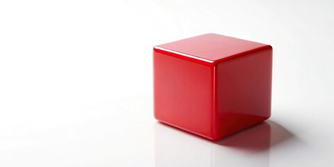 Fototapeta premium red cube against white background forced perspective
