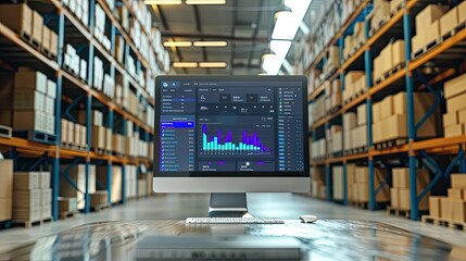 Computer Monitor in a Modern Warehouse