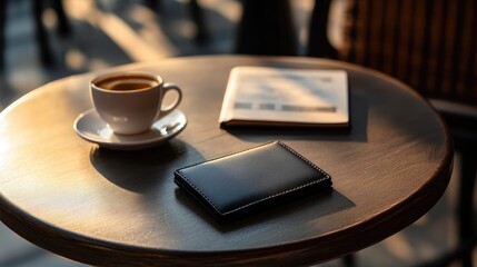 Morning Coffee and Wallet on a Table