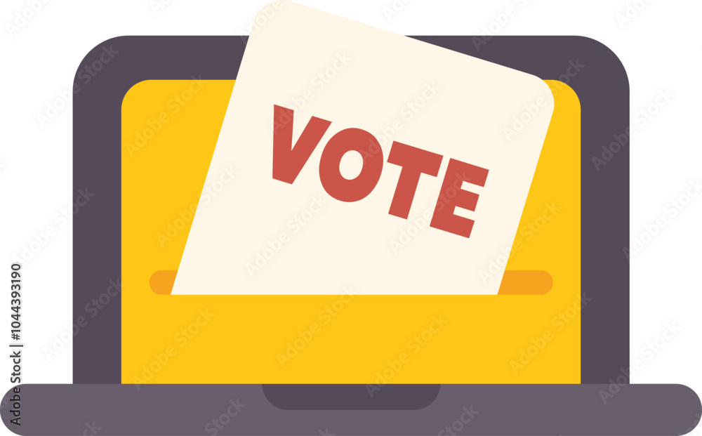 Wall mural Online voting concept with a laptop inserting vote paper in ballot box for election