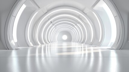 Fototapeta premium Futuristic White Tunnel with Illuminated Arches