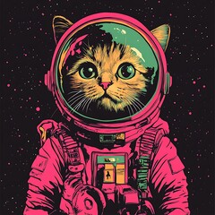 A cute cat in a space suit looks out into space.