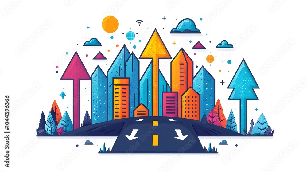 Poster flat design of a roadmap with arrows pointing forward symbolizing the concept of planning guidance a