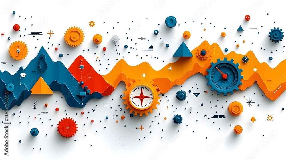 Poster of a path with a compass and gears symbolizing the concept of detailed planning and guided execution