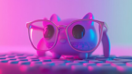 Cute Cat Toy with Glasses in Soft Light Background