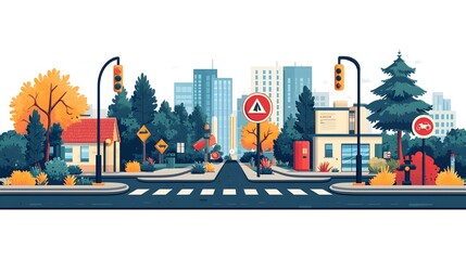 Fototapeta premium Flat design of road markers with directional arrows showing planned guidance on a clean white background Minimalist transportation signage symbols for pathway route and navigation concepts