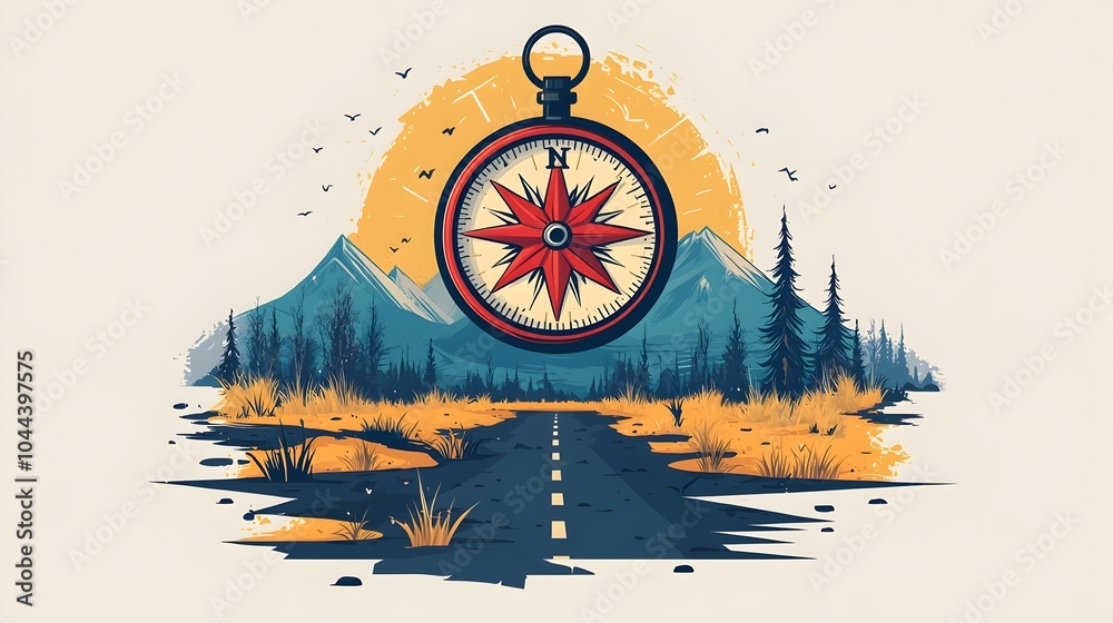 Poster compass on a roadmap visualizing direction and planning in flat design this image depicts a compass 