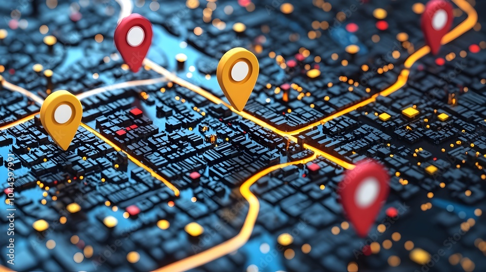 Poster directional arrows on a map showing the flow of planning and guidance in a flat design on a white ba