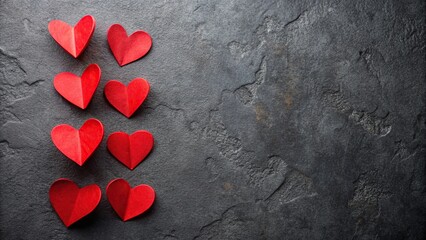 Red paper hearts on dark textured background horizontal minimalist