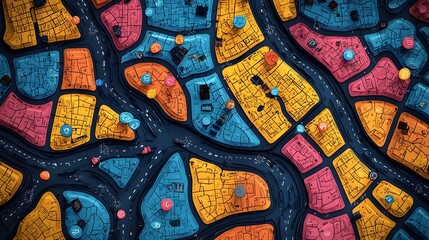 Directional arrows on a map visually depict the flow of planning guidance and strategic decision making  This flat design showcases a minimalist yet impactful concept for business analysis