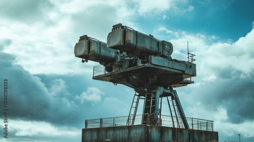 Wall mural a large industrial structure resembling radar equipment against a cloudy sky.