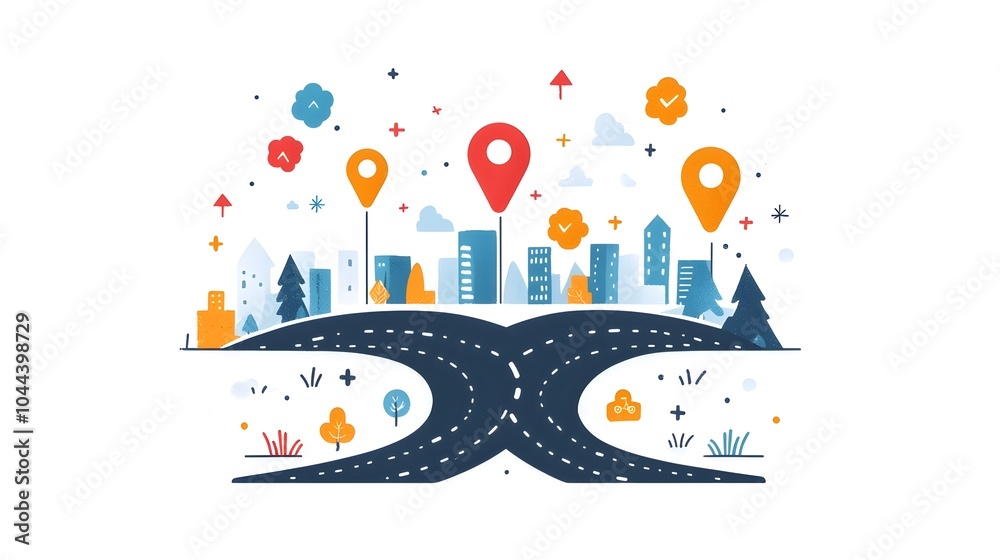 Poster depicting a globe or world map with road paths and directional arrows visualizing the concept of glo