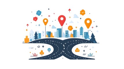 depicting a globe or world map with road paths and directional arrows visualizing the concept of global planning guidance and navigation on an isolated white background