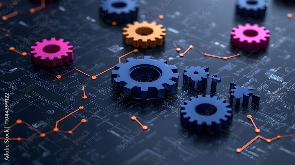Poster gears transforming into roadmap for strategy and planning in flat design conceptual image representi