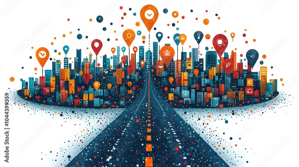 Poster structured map framework expanding and guiding strategic direction visualized in a flat design with 