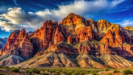 Red rock canyon desert mountain rocks desert landscape blue sky Extreme Close-Up