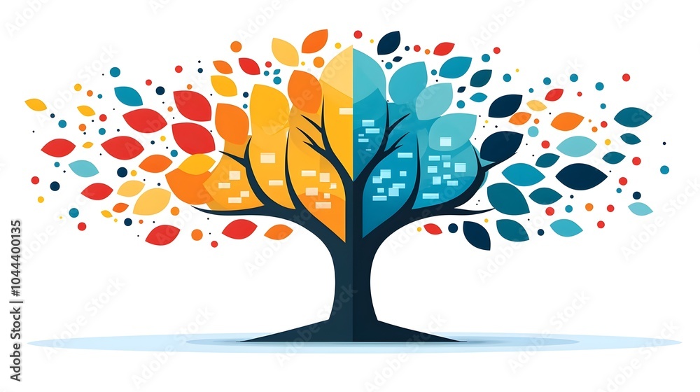 Poster pie chart expanding into data tree showcasing growth and progress through data interpretation and vi