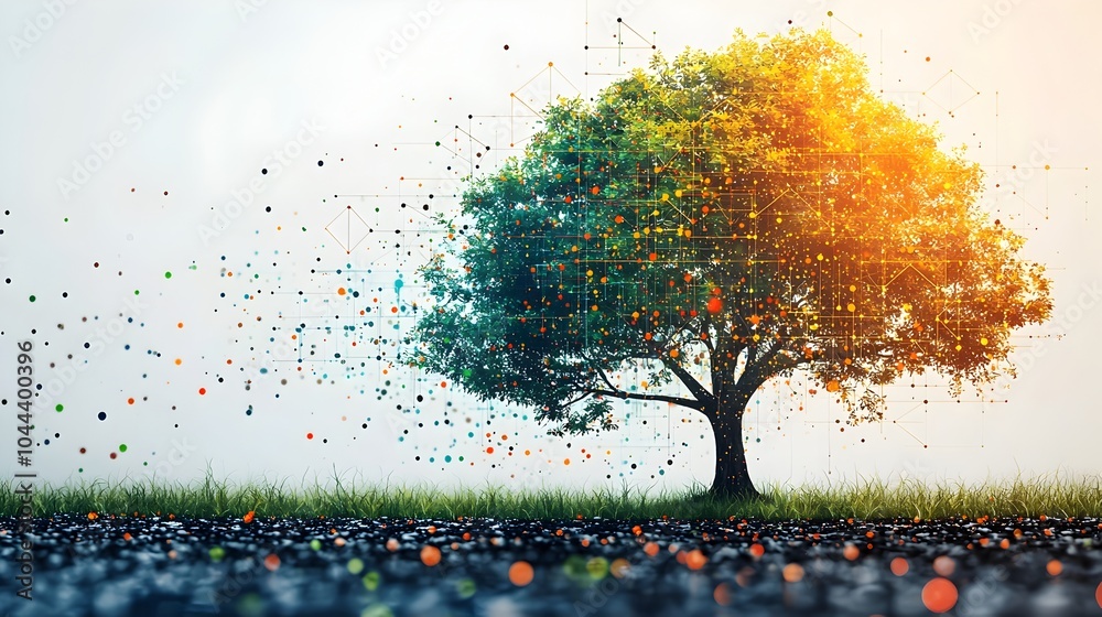Poster digital network expanding into a tree of knowledge growth fueled by data insights and information vi