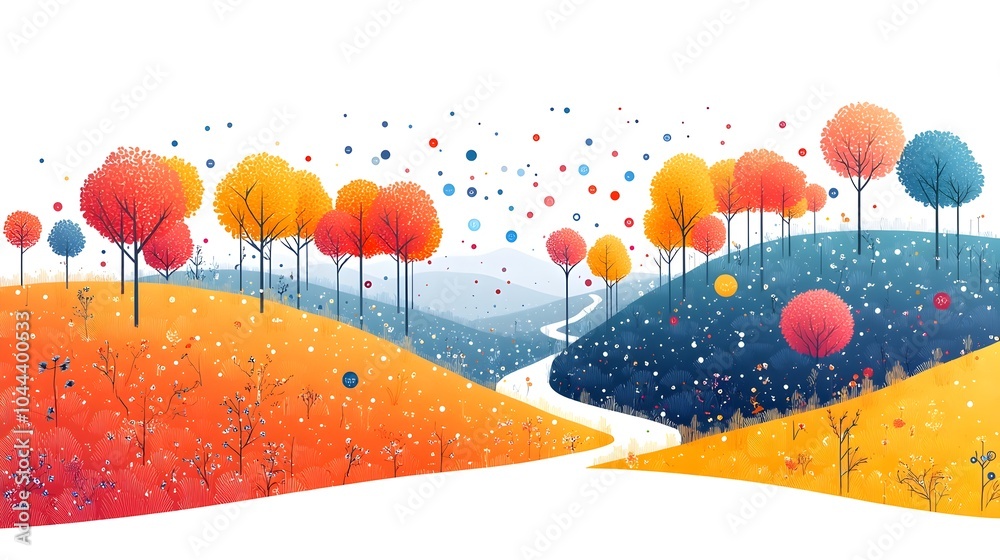Poster digital landscape with abstract graph lines expanding and growing representing data analysis informa