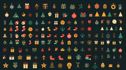 Christmas, New Year holidays icon big set. Flat style collection