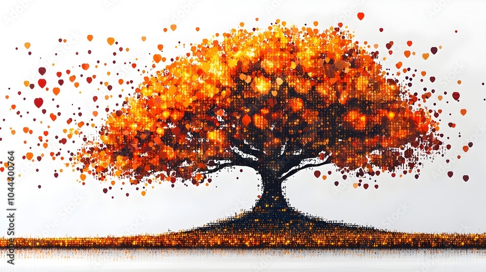 Aufkleber conceptual depicting a data tree growing from binary code representing the data driven growth and te