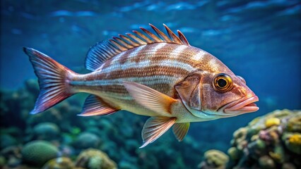 Fototapeta premium Red sea fish Stegastes nigricans swimming in a forced perspective