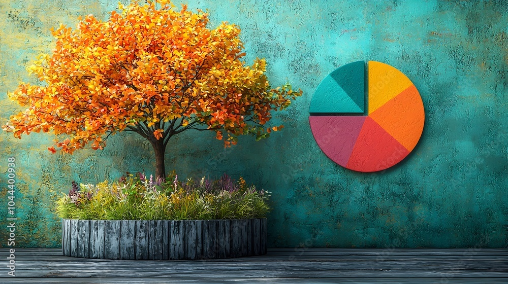 Poster tree growing from data visualization pie chart depicting business analytics financial growth and dev