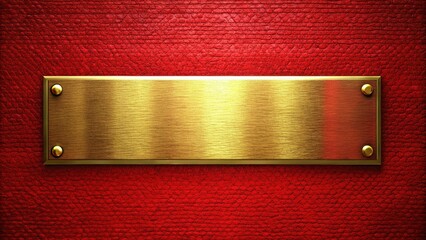 Red textured background with gold name plate and trim, extreme close-up