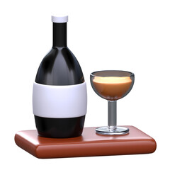 3D Alcoholic Beverage Bottle and Glass Icon, perfect for bar menus, party invitations, or drink promotions