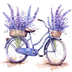 Cute watercolor bicycle with flowers created with Generative AI