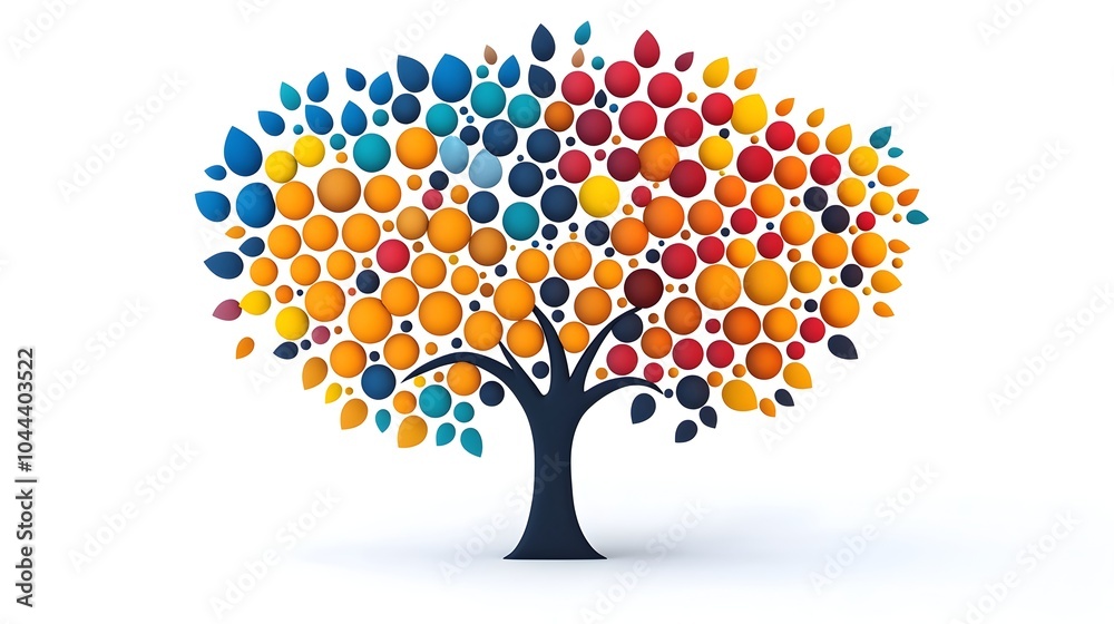 Poster bar chart expanding and transforming into a tree like structure representing the growth and evolutio