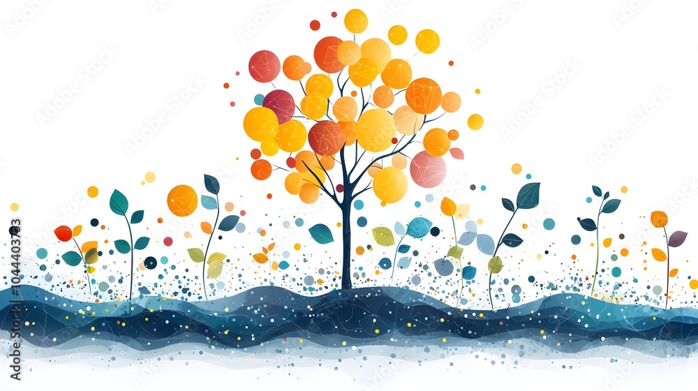 Poster data flow turning into a growing tree symbol of potential and innovation through data transformation