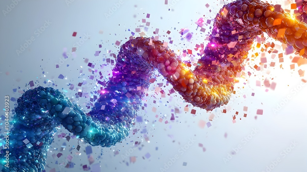 Poster dna helix expanding into dynamic data streams representing the growth potential of information and t