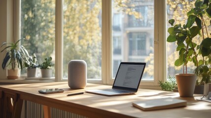 beautiful well-lit work office with a view of nature