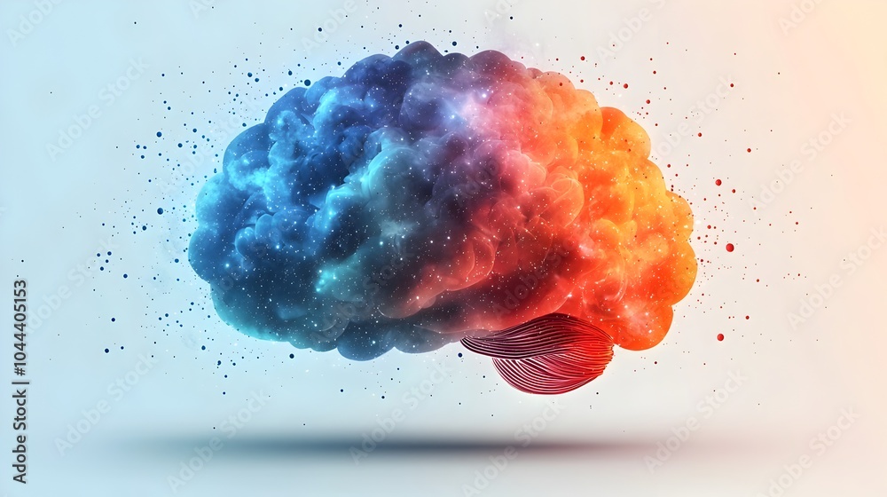 Poster ethereal cloud like form transforming into the symbolic shape of a brain representing the thought pr