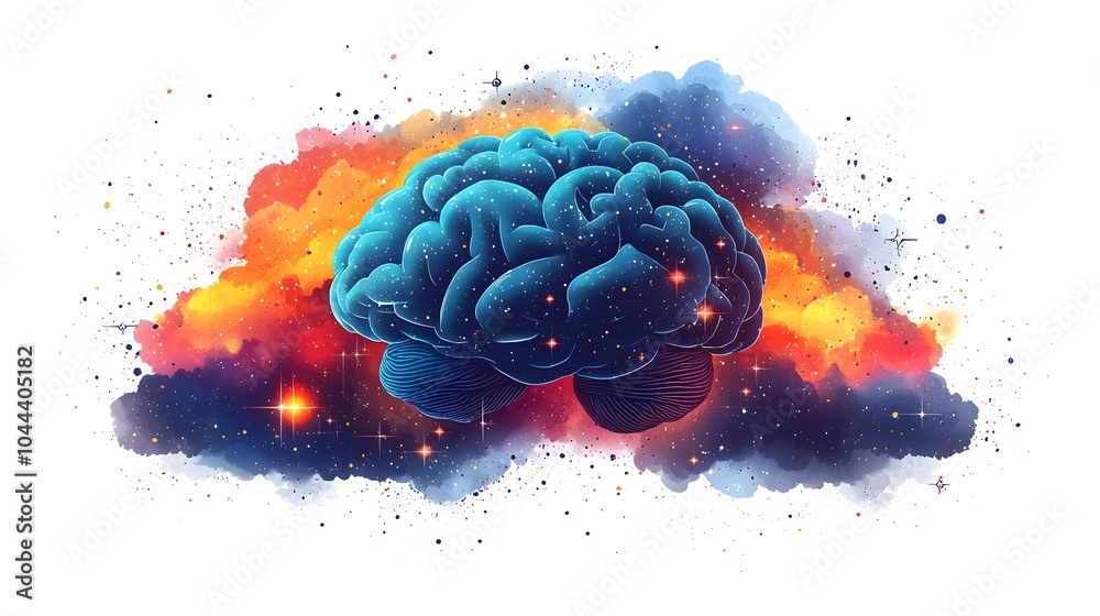 Poster cloud transforming into a brain a flat design visualizing the imagination and thought process on a c