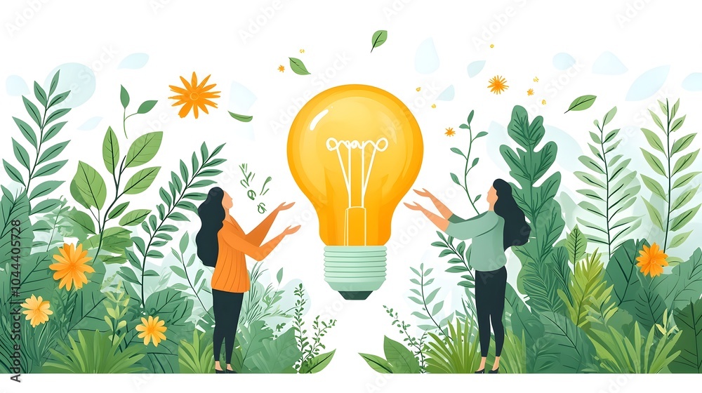 Poster hands shaping a lightbulb to represent the idea creation concept in a flat design isolated on a whit