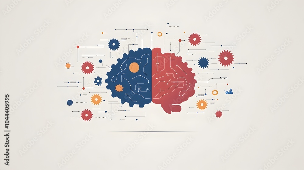 Poster of a brain transforming into gears representing the mental processes and innovative thinking that dr