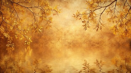 Obraz premium Reflected autumn background with craft paper and brown plants