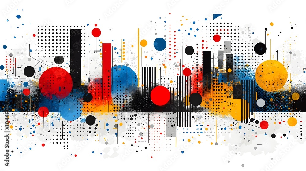 Poster captivating abstract showcasing a transformation from geometric shapes into mesmerizing digital art 