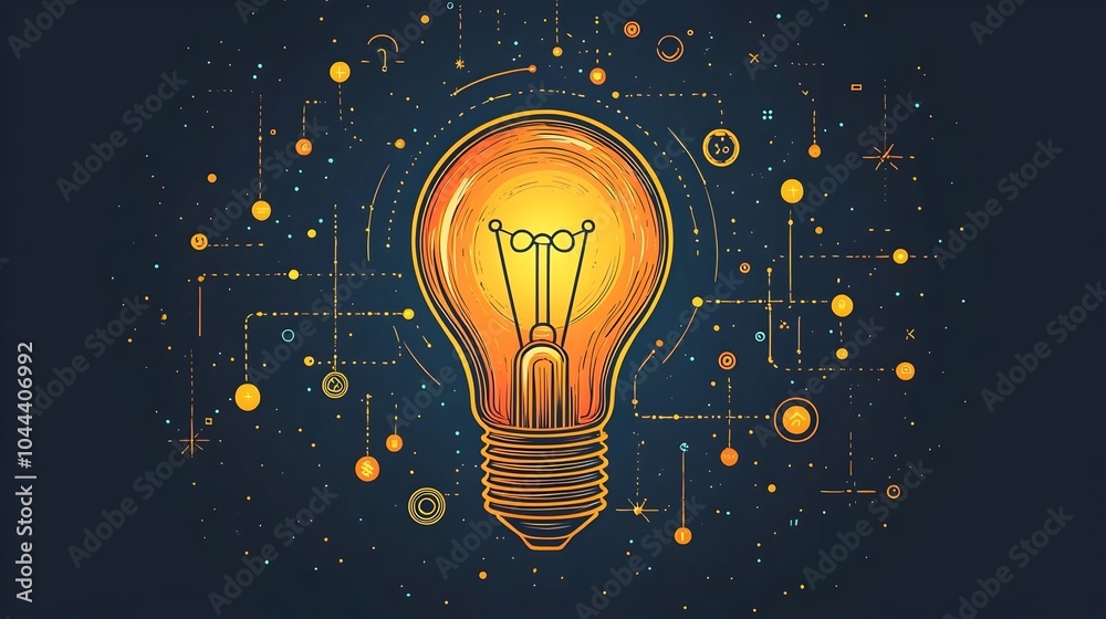 Poster innovative idea symbolized by a lightbulb morphing into a computer representing the convergence of c