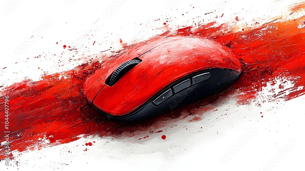 Poster computer mouse transforms into paintbrush symbolizing the convergence of technology and expression f